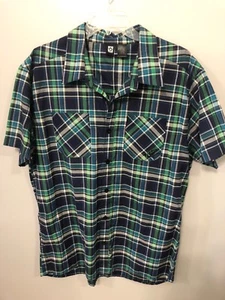 Rusty Men's Size XL Striped Pockets Short Sleeve Blue Green Casual Shirt A-3 - Picture 1 of 8