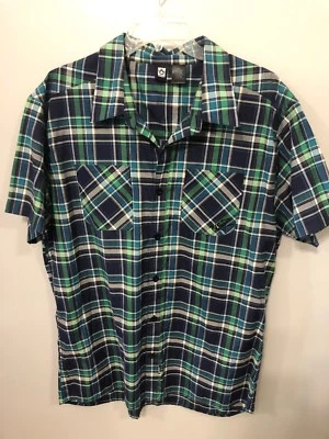 Rusty Men's Size XL Striped Pockets Short Sleeve Blue Green Casual Shirt A-3 - Image 1 of 4
