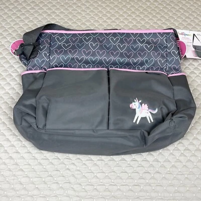 Bolsa de Pañales Baby Boom Corazones Unicornio Gris 5 Bolsillos Cambiador Almohadilla NUEVO Foto 1 de 4