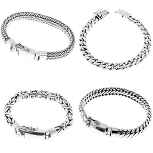Mens Solid 925 Sterling Silver Bali Handmade Heavy Chain Bracelet Various Styles - Picture 1 of 30