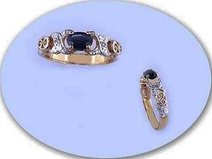 18 KT GOLD OVER STERLING SILVER SAPPHIRE & DIAMOND RING-6 - Picture 1 of 1