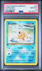 PSA 10 KARPADOR 35 MAGIKARP BASE SET GERMAN 1ST EDITION POKEMON GEM MINT - Picture 1 of 2