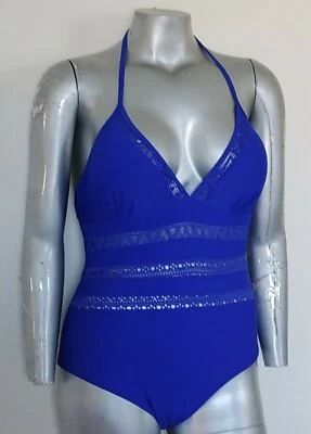 NUEVO Mujeres TRAJE DE BAÑO NACY UNA PIEZA XXL CUELLO EN V ~ CORREA HALTER SIN ESPALDA Borde de ganchillo Foto 1 de 4