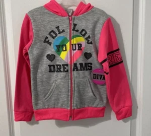 Diva Hoodie Jacket Full Zip Pink & Gray "FOLLOW YOUR DREAMS" Girls XS (4-5) - Picture 1 of 6
