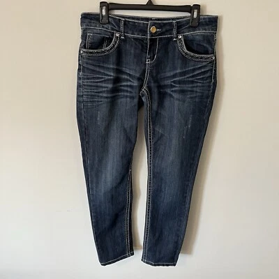 Pantalones de mezclilla Bongo para mujer junior talla 11 lavado oscuro ajustados botones adornados Foto 1 de 4