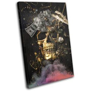 Gold Skull Money Entrepreneur Abstract SINGLE CANVAS WALL ART Picture Print - Picture 1 of 1