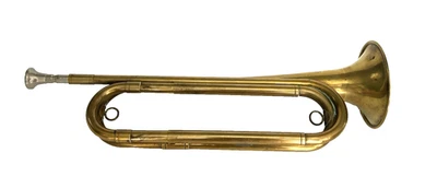 Vtg Brass U.S Regulation Bugle Horn Instrument w/ Mouthpiece Military 17" - Image 1 of 4