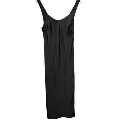 ASOS DESIGN Black Satin Midi Slip Dress Scoop Neck Sleeveless Elegant Size 6 - Image 1 of 4