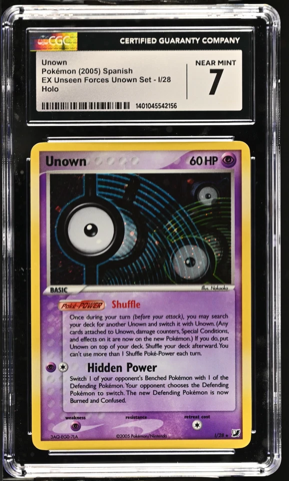 Unown I CGC 7 NM Pop 1 - EX Unseen Forces Holo - I/28 - 2005 Spanish Error Label - Image 1 of 3