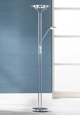 Lámpara de Pie Torchiere Moderna Perseo 71 3/4" Alto Cromo con Luz de Lectura LED Foto 1 de 4