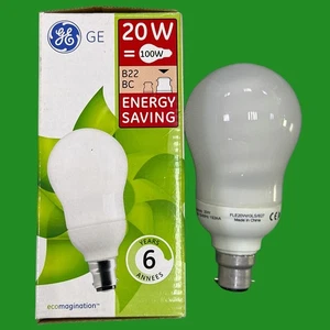 20W (=100W) GE GLS CFL Low Energy Power Saving Globe Light Bulb BC B22 Lamp - Picture 1 of 3