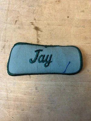 Vtg 70s JAY Sew On Embroidered Clothing Jacket Uniform Name Patch GREEN - Image 1 of 3
