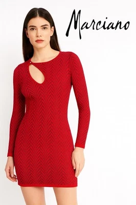 MARCIANO мини свитер платье вырез вязаный металлический обтяжку красный фиолетовый смелый клуб S - Изображение 1 из 4