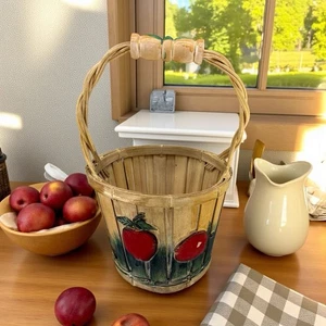 Vintage Apple Spring Handle Basket Cottage Granny  Country Farmhouse NOS - Picture 1 of 13