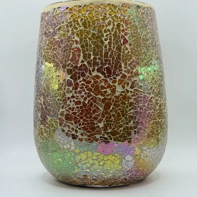 YANKEE CANDLE 20oz Jar Holder Glass Mosaic Gold Large Iridescence RARE NEW - Image 1 of 4