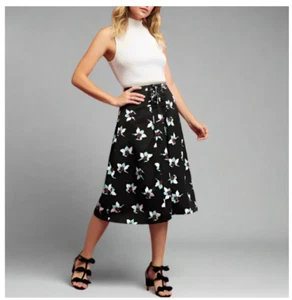 Anthropologie High Waist Floral Midi Skirt 4 Black A-Line Lace-Up Maeve Blue - Picture 1 of 9