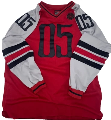 Camiseta deportiva Y2K vintage FUBU para hombre roja gris #05 1992 manga larga hip hop talla XL Foto 1 de 4