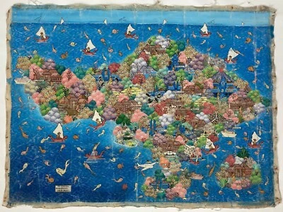 Mapa de la Isla de Bali Original Vintage Arte Popular Balinés Pintura Ubud Ny Chatra Foto 1 de 4