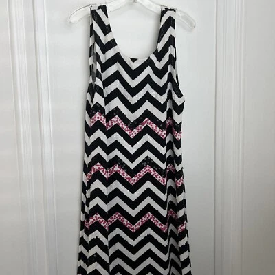 Flowers by Zoe Zig Zag Chevron Black & White Sequin Tank Dress Small - Image 1 of 4