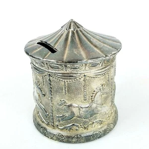 Metal Circus Carousel Merry-Go-Round Horses Coin Money Piggy Bank - Picture 1 of 5