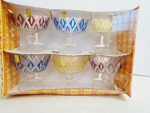 VINTAGE RETRO V M C REIMS FRANCE 6 x SUNDAE DESSERT DISHES IN ORIGINAL BOX - Picture 1 of 11