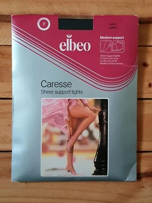 Vintage Elbeo Caresse Sheer Support Nylon Tights 1990s - L Navy - Image 1 of 2