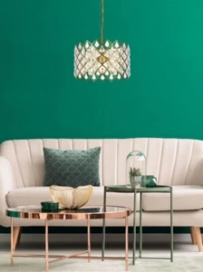 Crystal Chandelier Pendant Light Fixture Brass Color Dining Room or Kitchen 16" - Picture 1 of 11