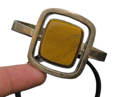 Brazalete Cuadrado DISEÑADOR MÉXICO 925 Plata Vintage Ojo de Tigre BT9208 Foto 1 de 4