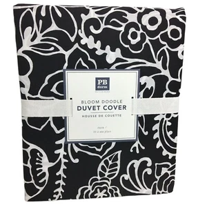 Funda de edredón para dormitorio adolescente flor doble garabato negro blanco algodón floral - Imagen 1 de 12