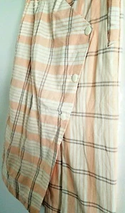 Vintage Skirt Plaid Midi Pink White Gray Pockets Lined - Picture 1 of 5