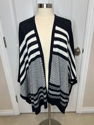 TALBOTS New Women’s Navy Blue and White Striped Crochet Shawl Wrap Size M/L - Image 1 of 4