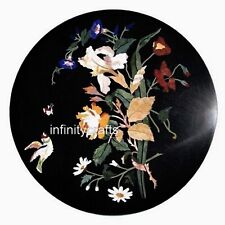 Beautiful Floral Art Inlay Work Hallway Side Table Top Black Marble Coffee Table