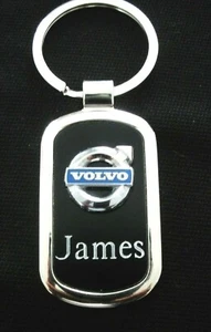 Volvo Black Onyx & Silver Key Chain-Free Hand Engraving - Picture 1 of 1