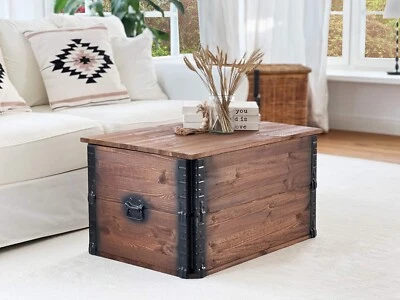 Truhe Coffee Table Solid Wood Living Room Table Chest Table Box Vintage Shabby - Image 1 of 4
