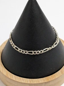 Figaro Silver Tone Chain Bracelet. Minimalist. Stackable. 6 3/4". 2" Ext. - Picture 1 of 14