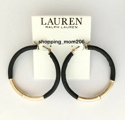 Pendiente aro de cuero negro tono dorado Lauren Ralph Lauren RV$45 Foto 1 de 3
