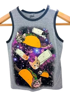 Boys XS Size 4/5 'Taco Cat In Space' Cotton Blend Tank Top NWOT Freeze - Picture 1 of 5