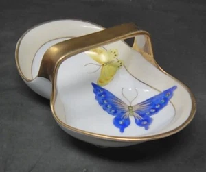 Vintage Nippon handbemalt Schmetterling Griff Schale Süßigkeiten Nuss Schale - Bild 1 von 5
