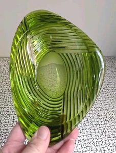 60s 70s Vintage Retro Green Ribbed Glass Bowl Dish Ashtray Mid Century MCM - Picture 1 of 7