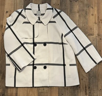 Nordstrom Halogen Double Breasted Windowpane Pea Coat Preppy Academia Old Money - Image 1 of 3