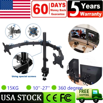 DOUBLE TWIN ARM DESK MOUNT BRACKET LCD COMPUTER MONITOR STAND 10”-30” SCREEN TV - Image 1 of 4