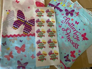Butterfly Plastic Tablecloth Cover,6 Party Bags, 10 Stickers Flutterbye Princess - Picture 1 of 1