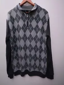 Large Gray Argyle Quarter Zip Sweater Light Blue Accents Cardigan Pullover - Picture 1 of 12
