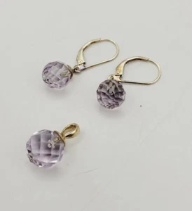 8K Schmuck-Set Gelbgold 333: Anhänger + Ohrhänger mit Amethyst - Bild 1 von 4
