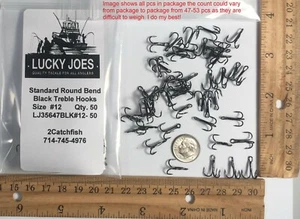 47-50+ pcs size #12 Black Treble hooks 2x strong standard round bend Bait Lures - Picture 1 of 4