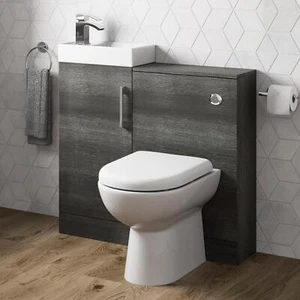 Modern Bathroom Toilet & Basin Sink Vanity Unit Furniture 900mm Charcoal Finish - Picture 1 of 15