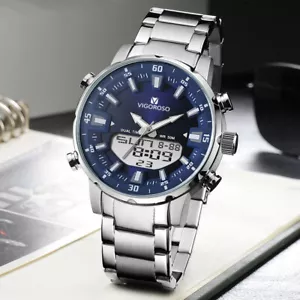 Mens Business Watch Stainless Band Round Dial Watches Alarm Military Stopwatch - Picture 1 of 12