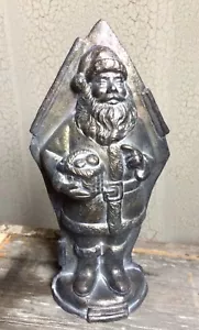 Belsnickle Santa Claus with Basket Tin Style Silver Resin Chocolate Mold Decor - Picture 1 of 6