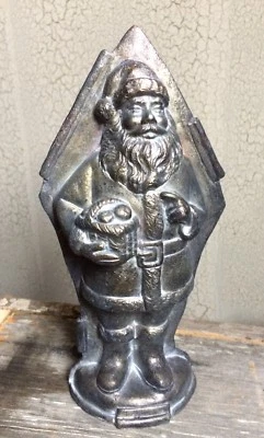 Belsnickle Santa Claus with Basket Tin Style Silver Resin Chocolate Mold Decor - Image 1 of 4