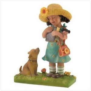 CHICA DE CAMPO Muñeca y Perro Estatua Escultura Figura Regalo Maestro Graduado Escritorio - Imagen 1 de 1